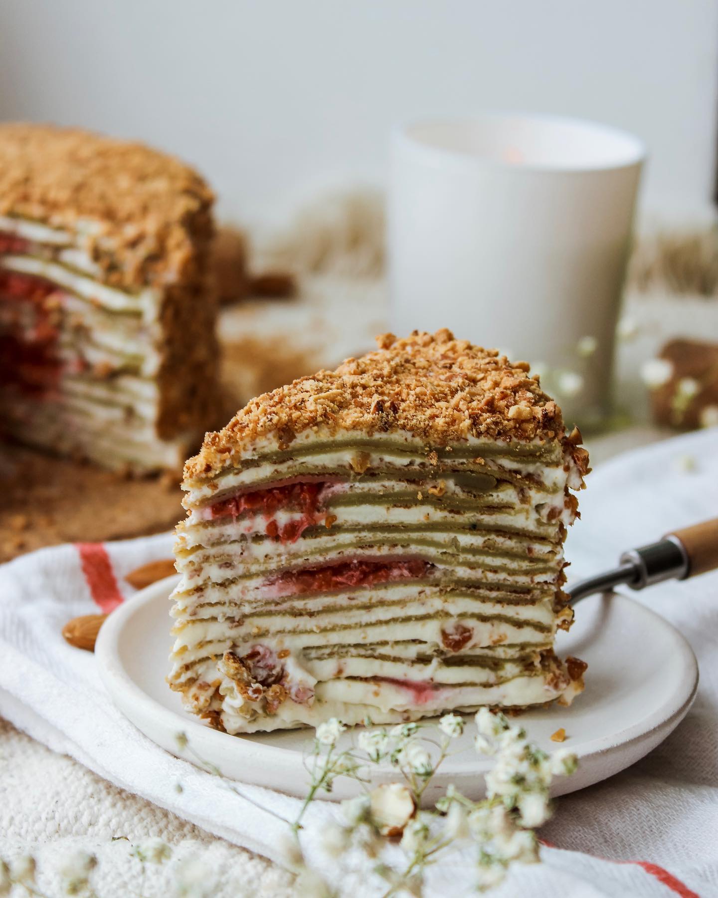 Crepe cake with mascarpone & raspberry