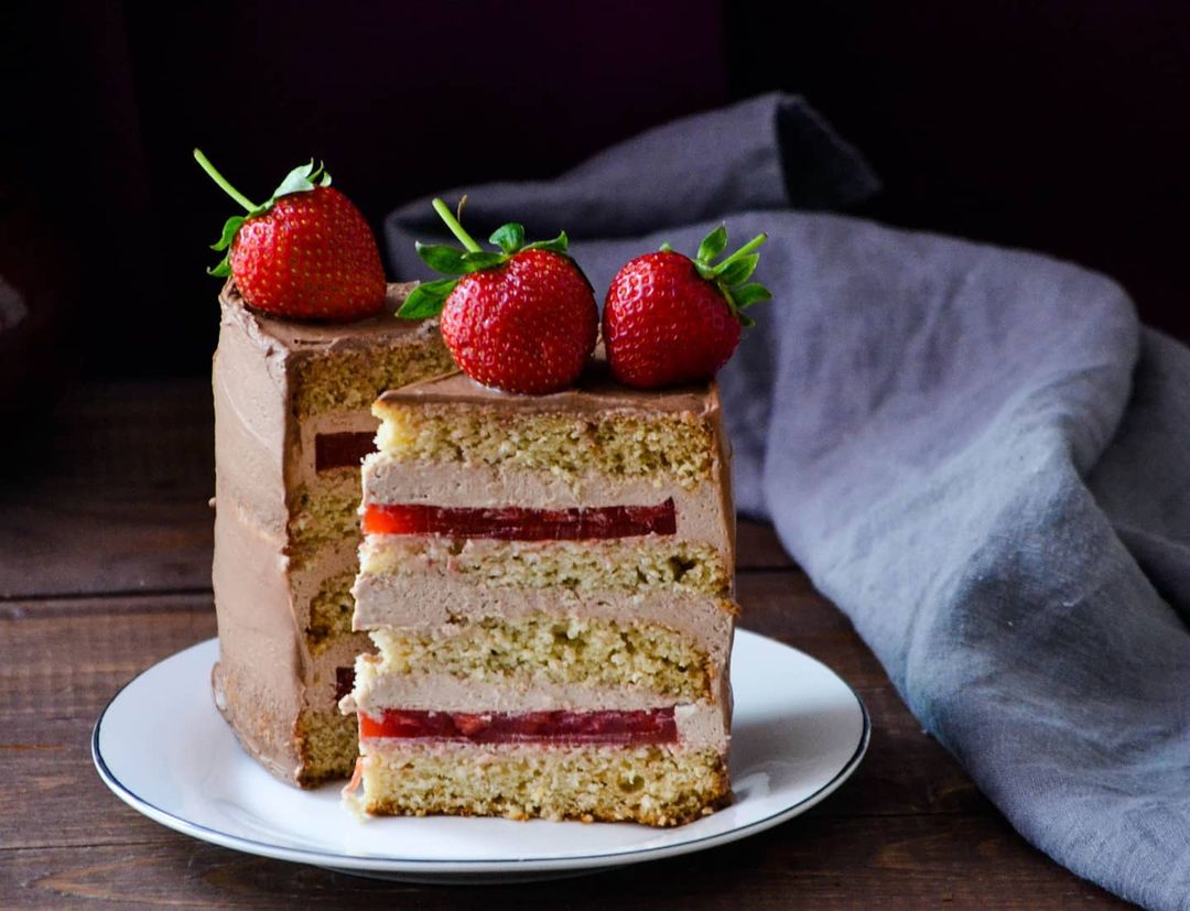 Coconut, strawberry & passion fruit cake