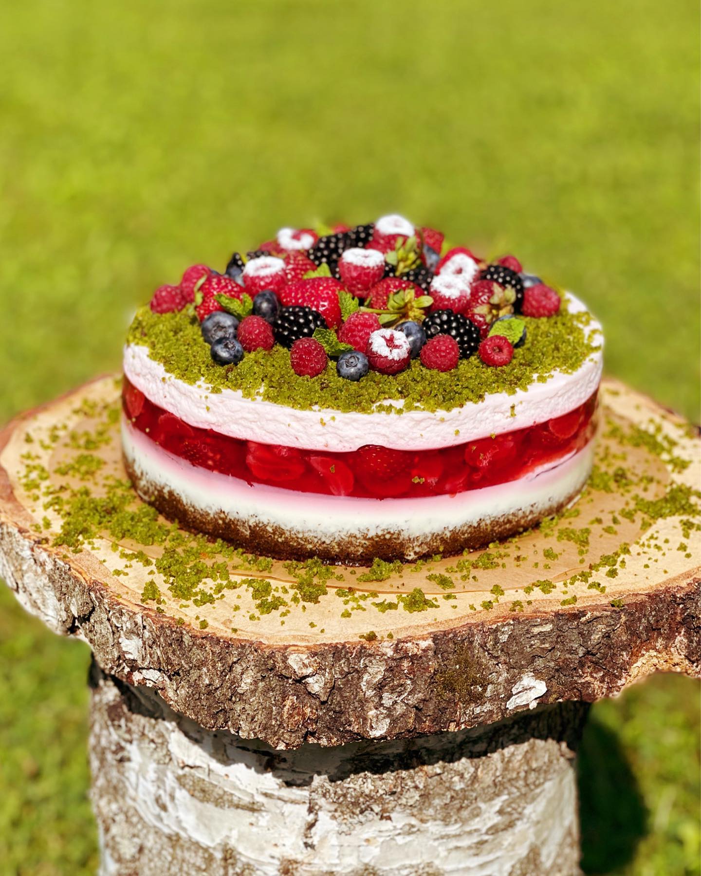 Yoghurt & spinach cake with berry filling