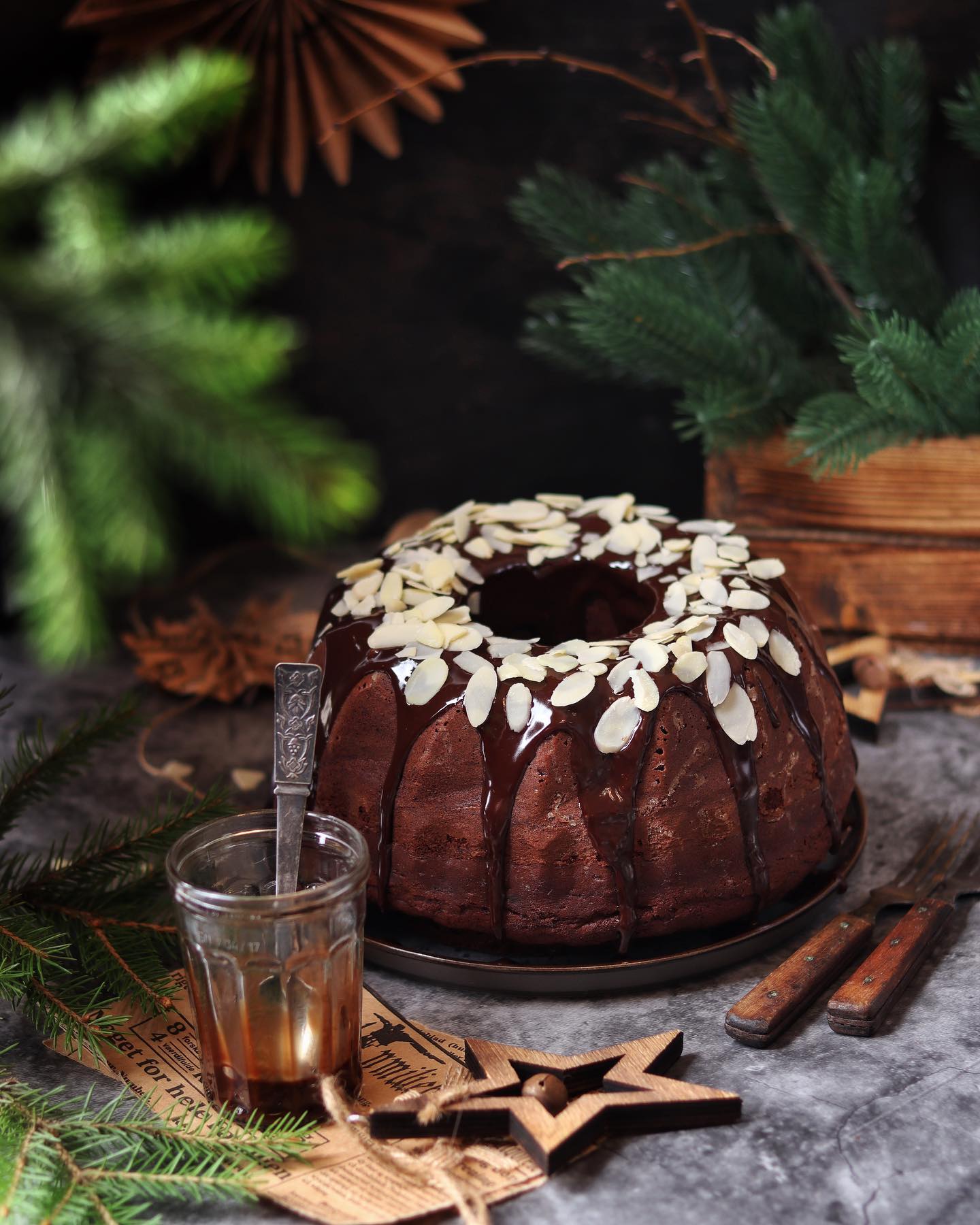 Chocolate tea cake with cherry filling