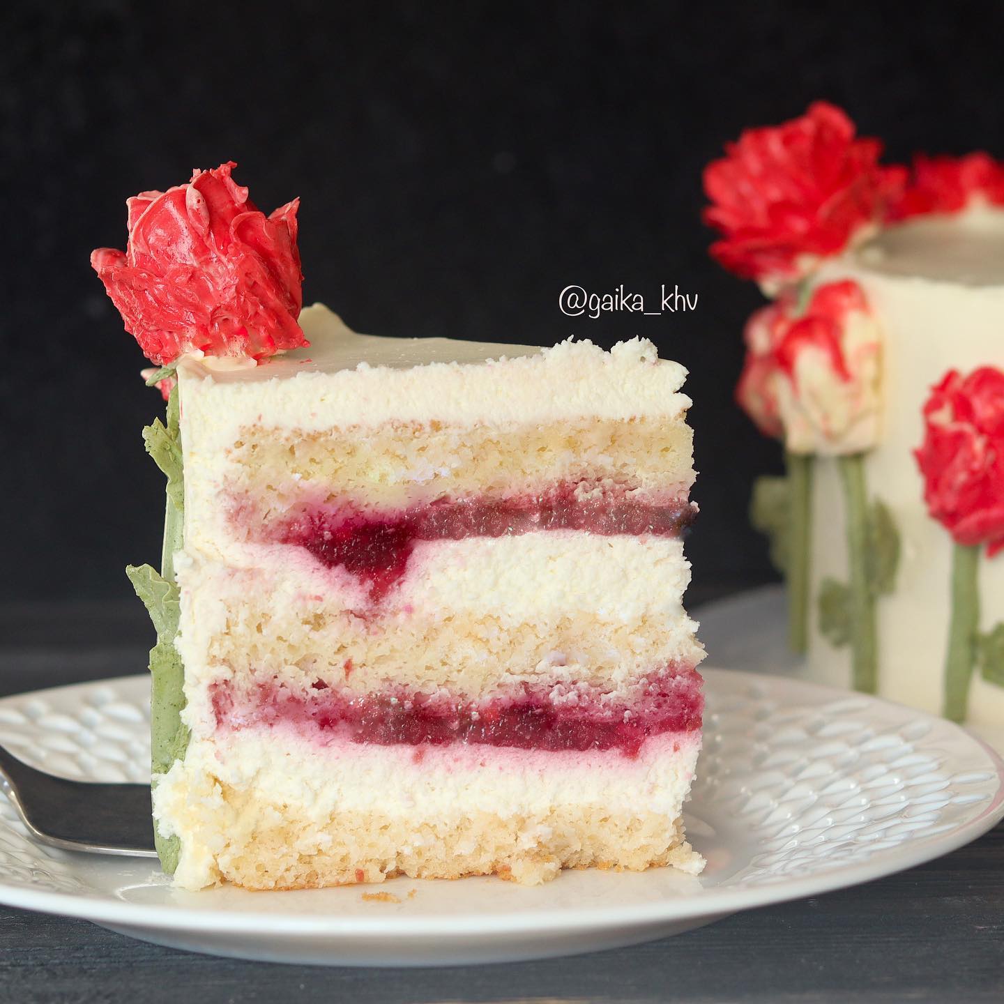 Light cottage cheese mousse cake with cherry