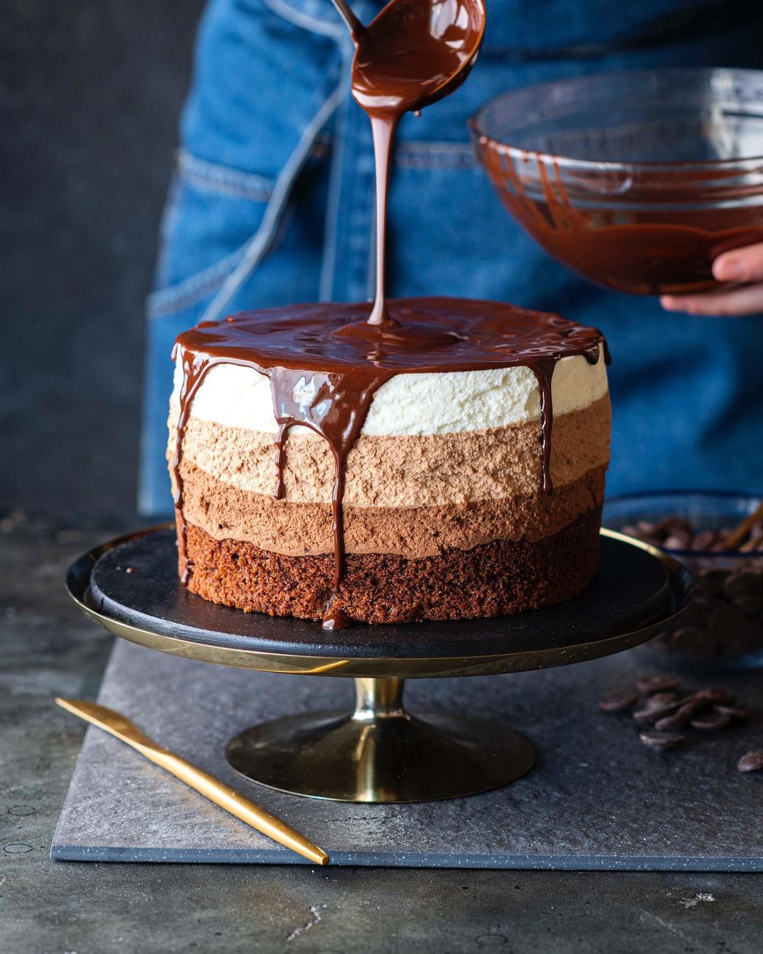 Rich three chocolate mousse cake