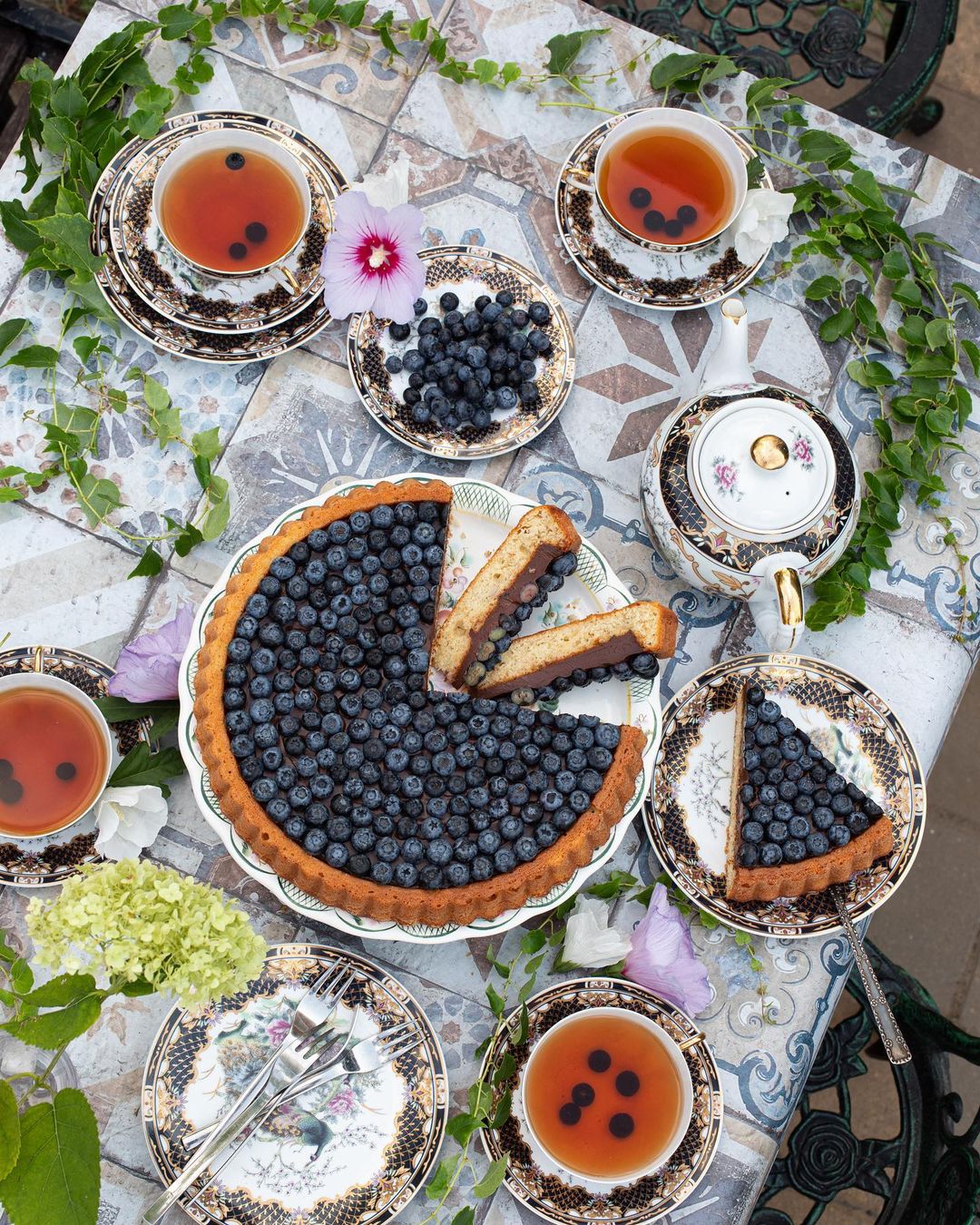 Banana pie with blueberry and chocolate