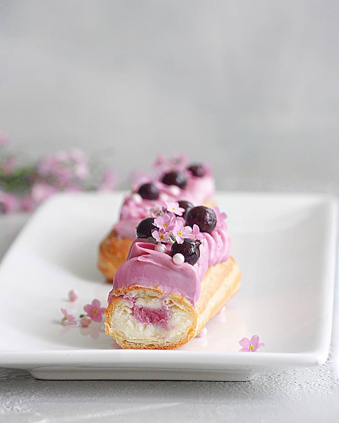 Blackcurrant eclairs