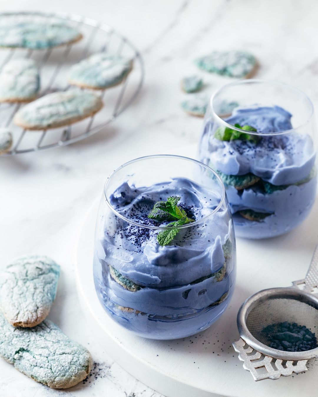 Blue matcha tiramisu