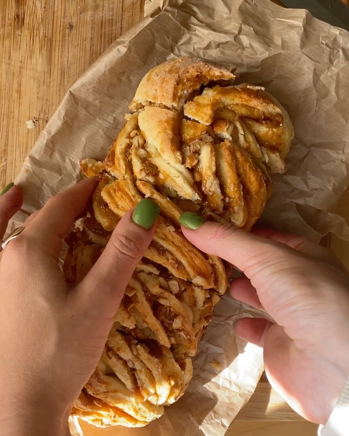 Brioche braid with condensed milk, nuts, and raisins