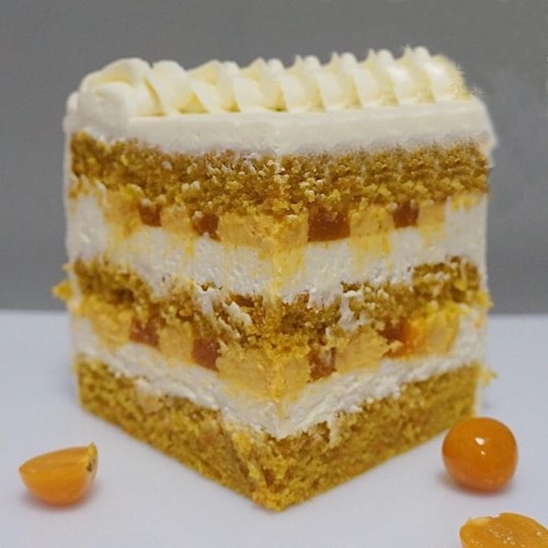 CARROT CAKE WITH ORANGES, MANGO & SEA BUCKTHORN