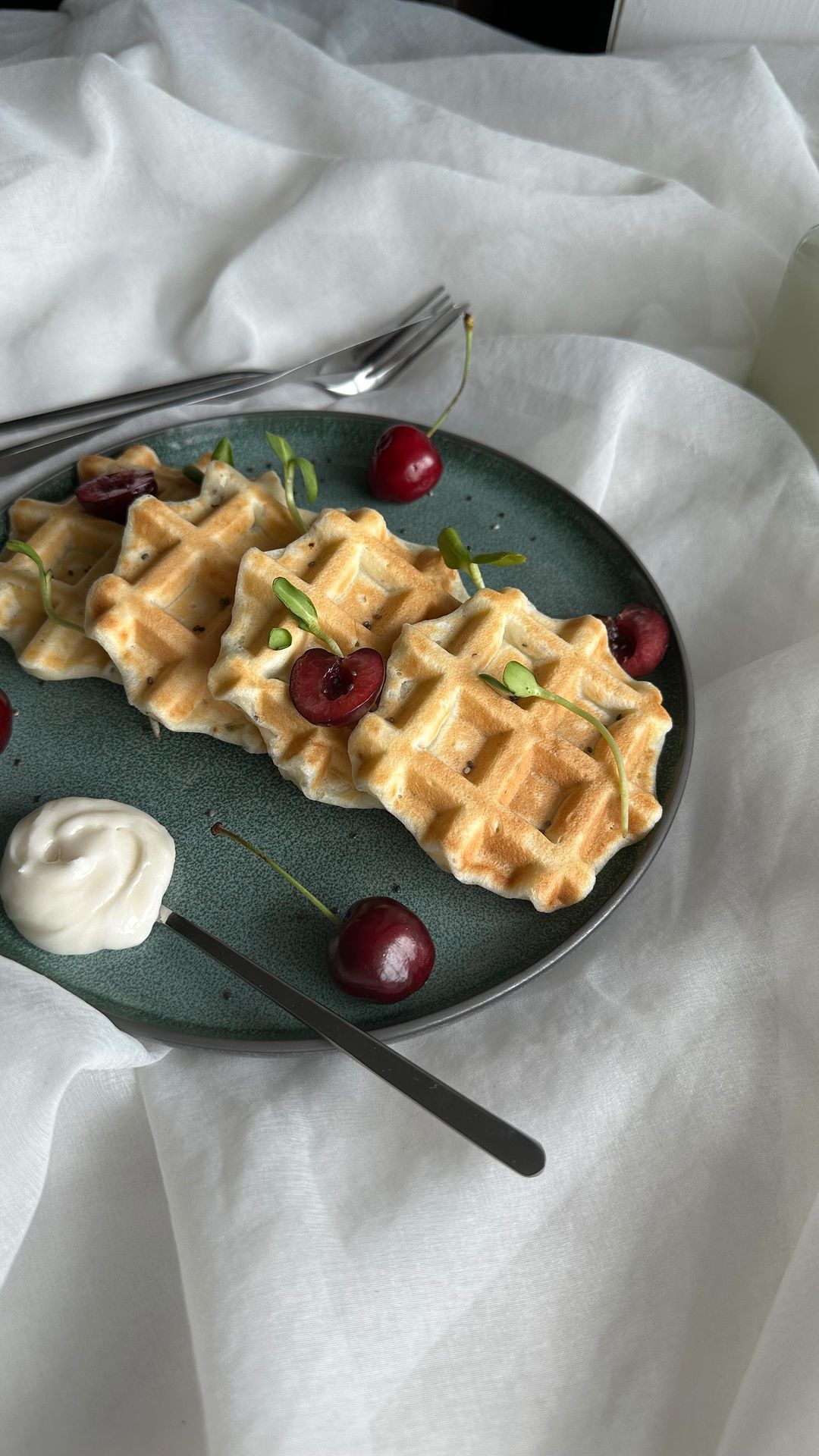 Chia Seed Waffles with Sour Cream