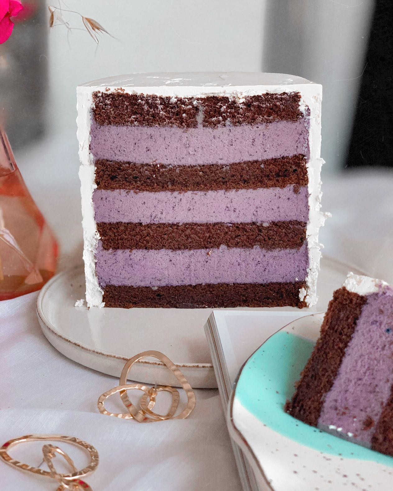 Chocolate cake with blueberry mousse