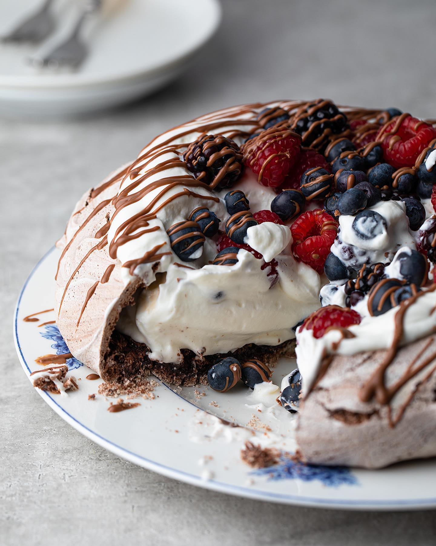 Chocolate Pavlova with fresh berries