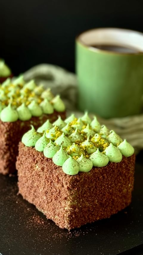 Chocolate Pistachio Mini Cakes with Creamy Frosting