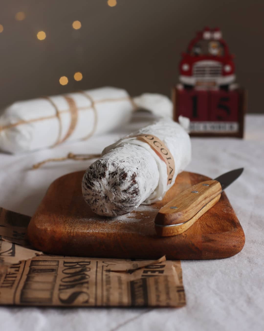 Chocolate Salami with nuts and dried fruits