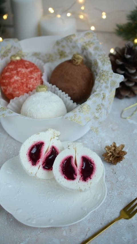 Cranberry-Filled Christmas Angel Food Balls