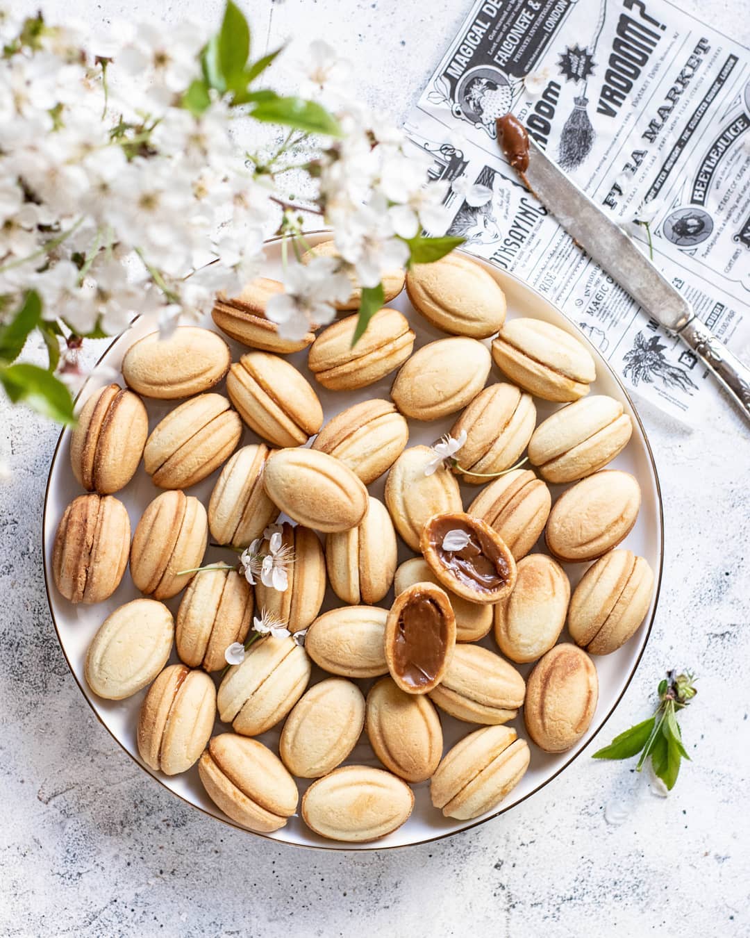 Homemade shortcrust nuts with boiled condensed milk