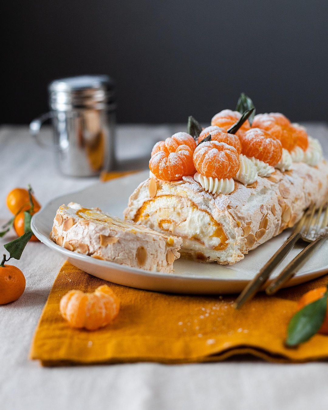 Mandarin Meringue Roll with Citrus Curd