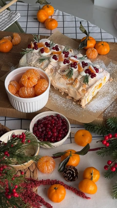 Mandarin Meringue Roll with Creamy Filling