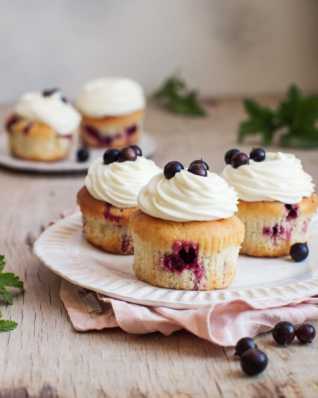 Milky blackcurrant cupcakes