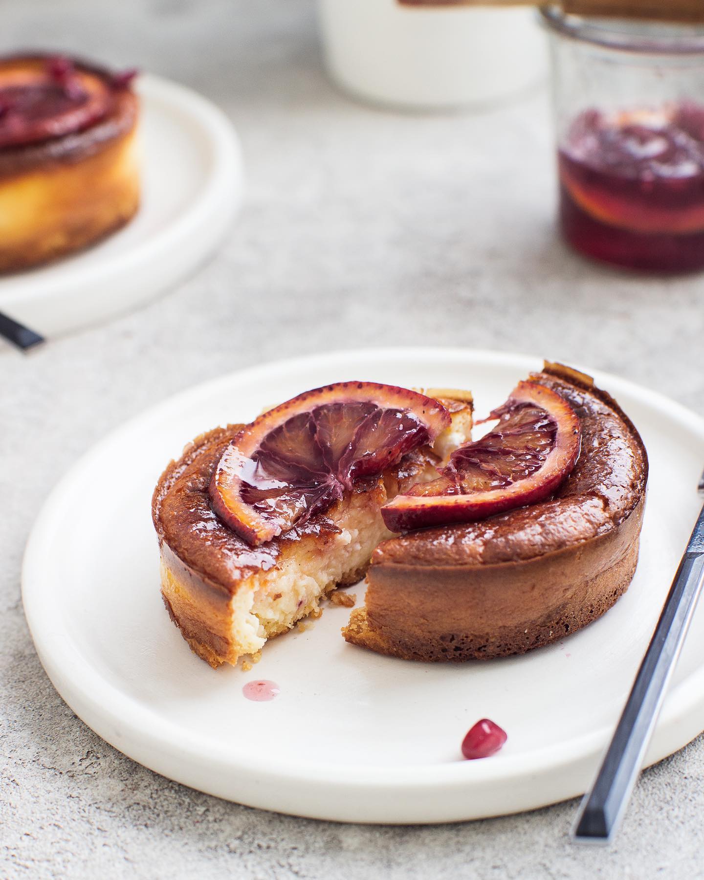 Mini blood orange cheesecakes