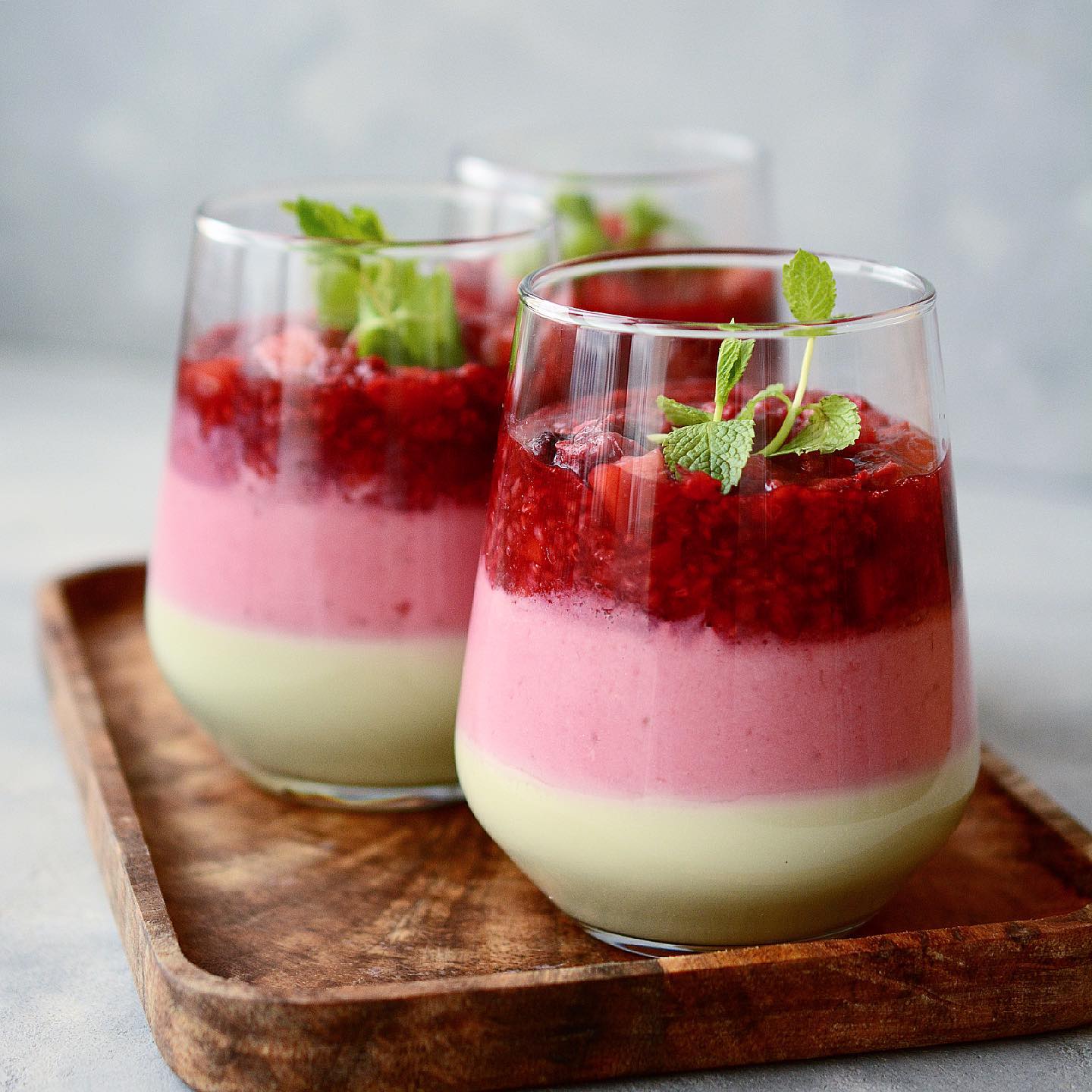 Mint & raspberry panna cotta