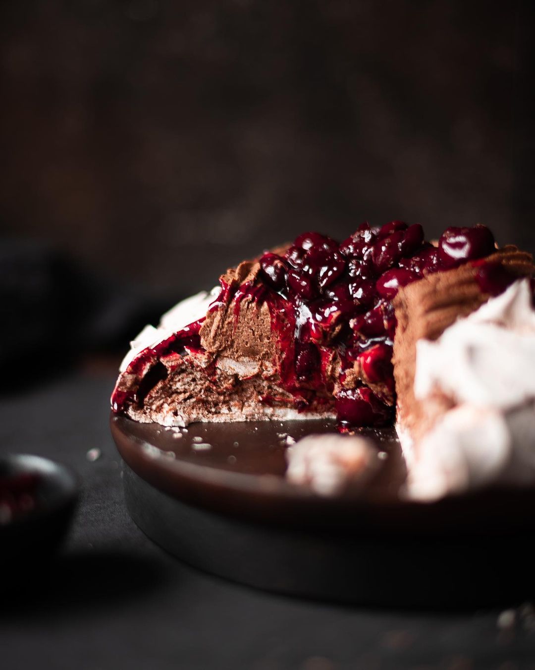 Pavlova with chocolate mousse & cherry topping