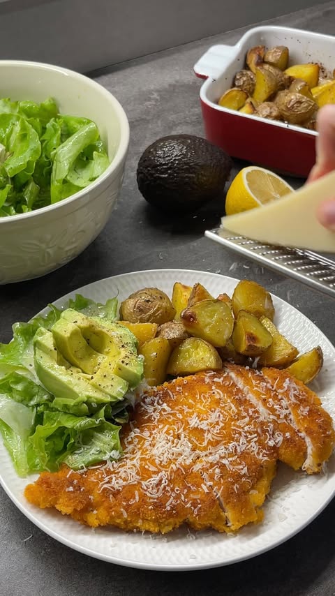 Perfect Dinner with Chicken, Potatoes, and Salad