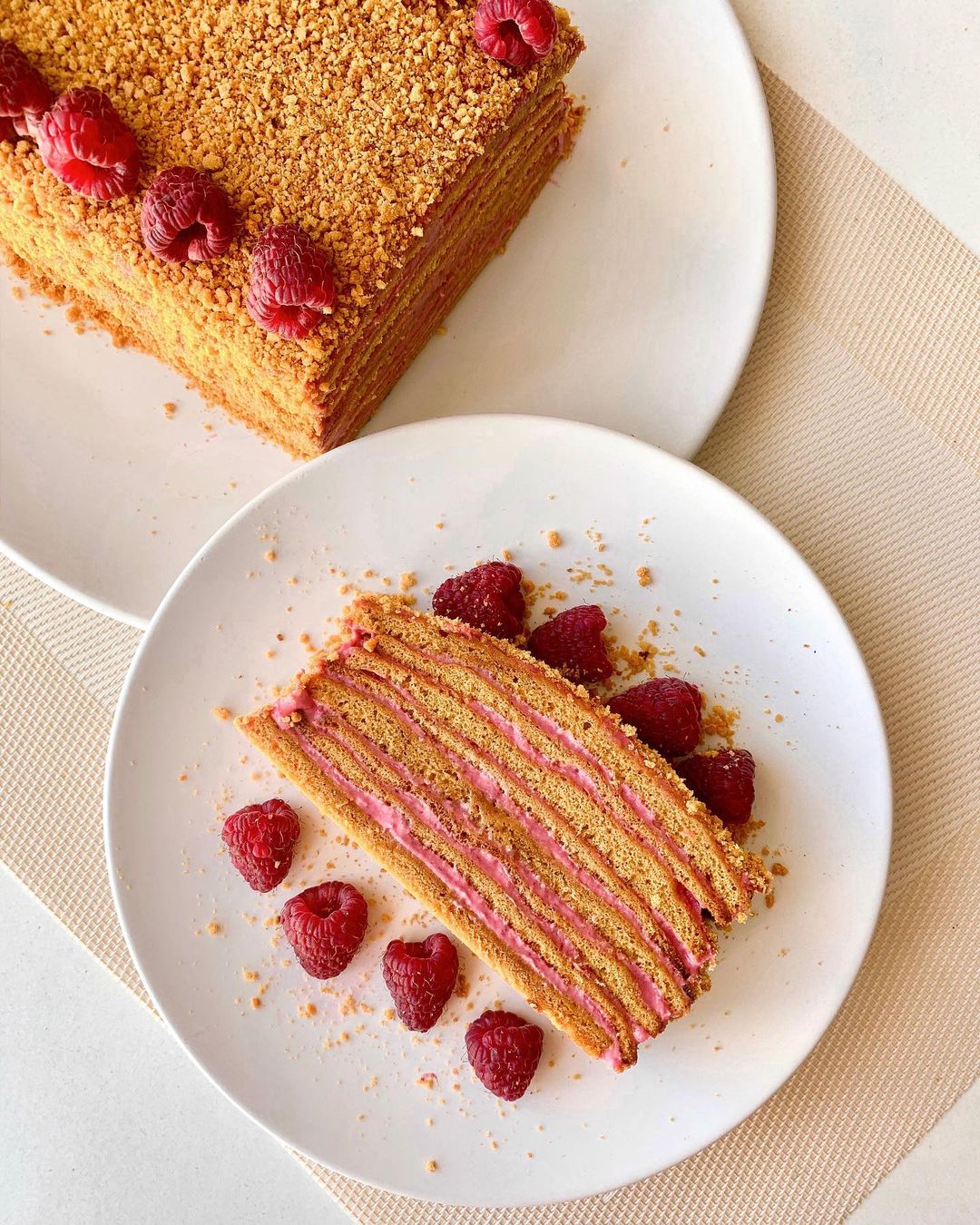 Russian honey cake with raspberry