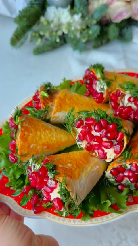 Savory Chicken and Pomegranate Lavash Cones