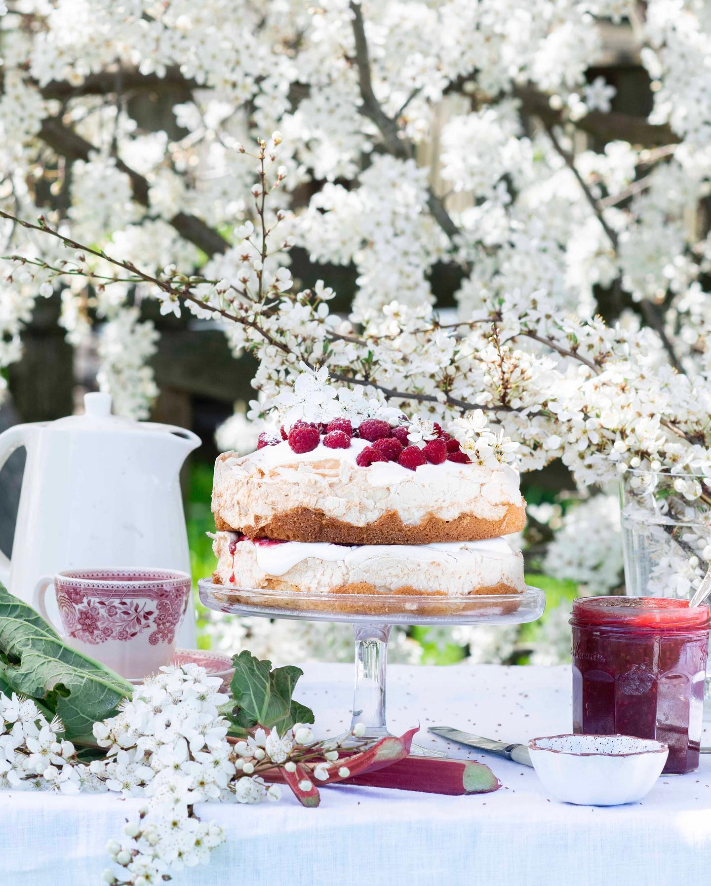 Sponge & meringue cake with raspberry confiture