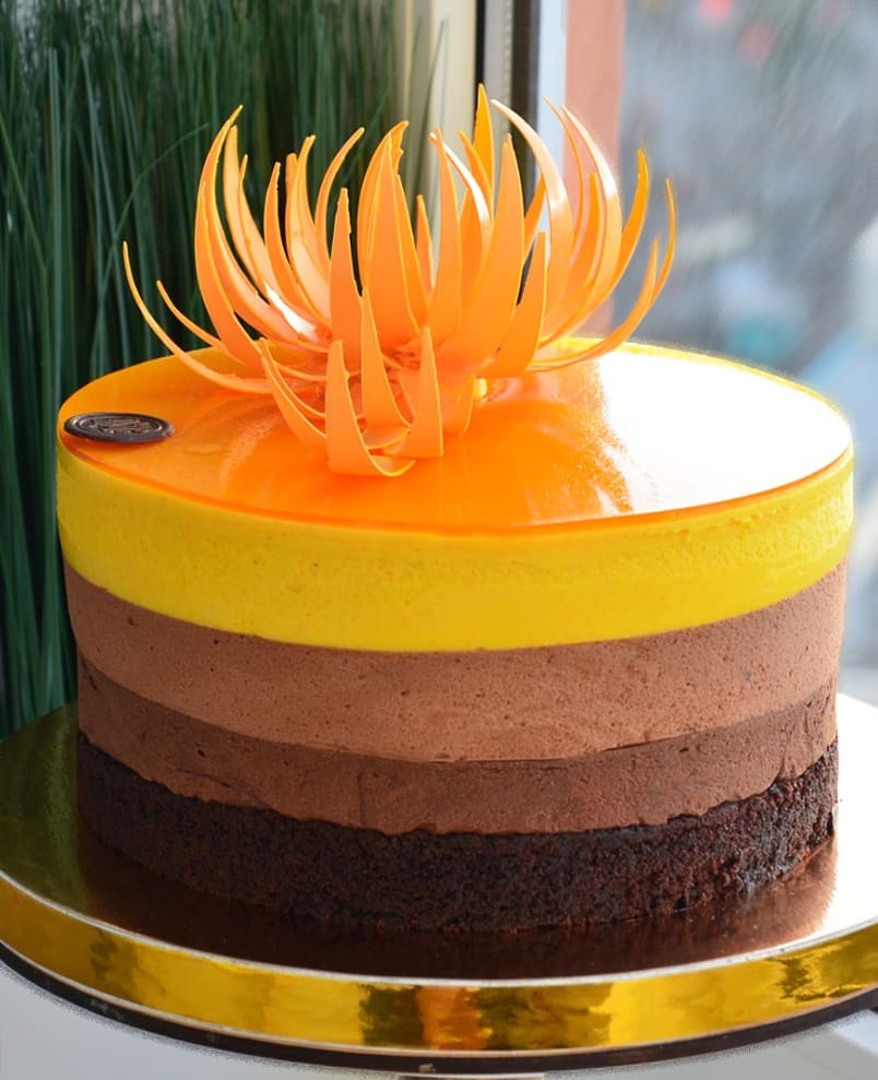 THREE CHOCOLATES MOUSSE CAKE WITH SEA BUCKTHORN