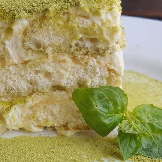 Tiramisu with matcha tea