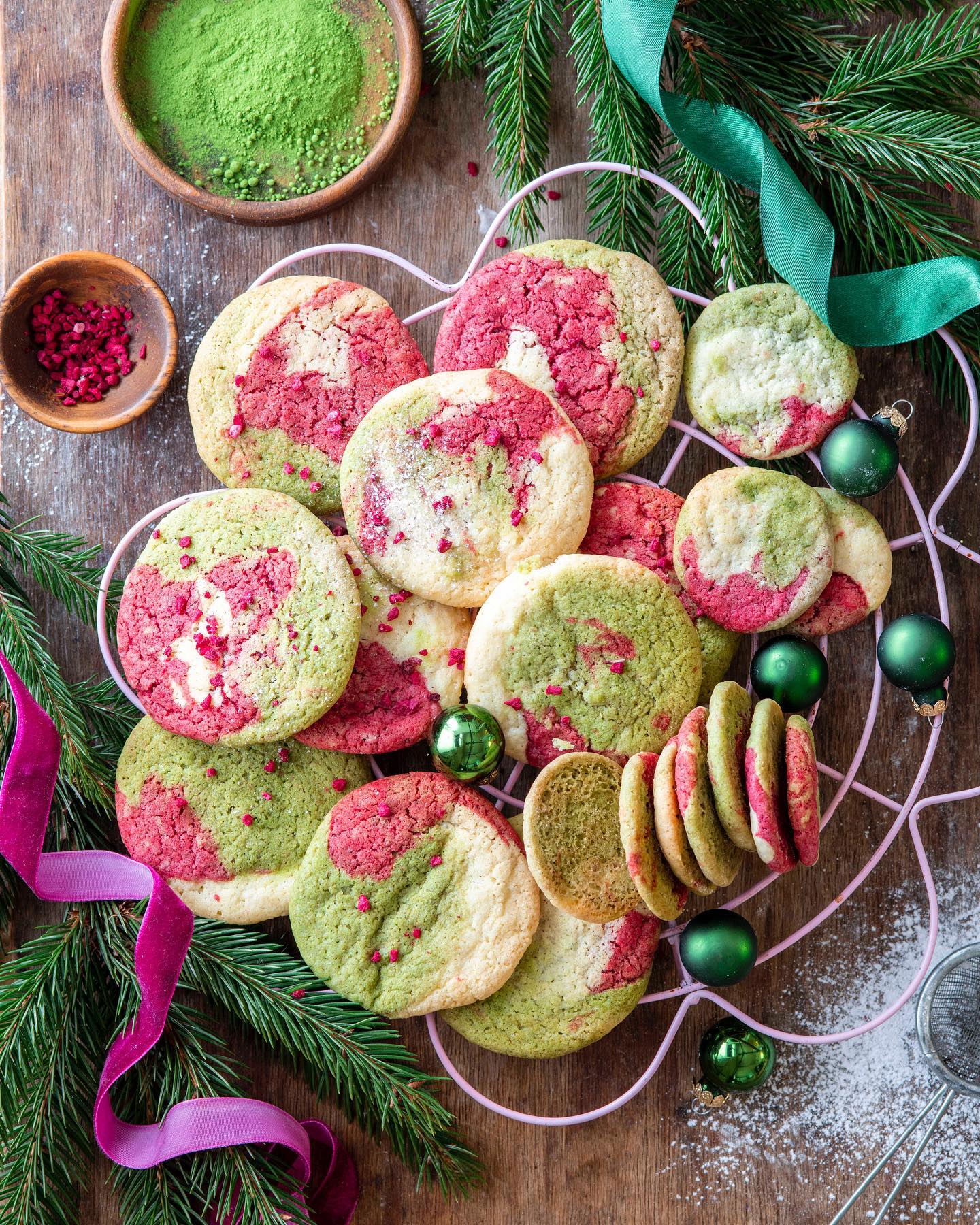 Tricolor raspberry & matcha cookies