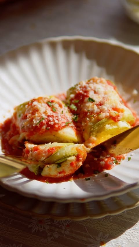 Zucchini Rolls with Ricotta in Tomato Sauce